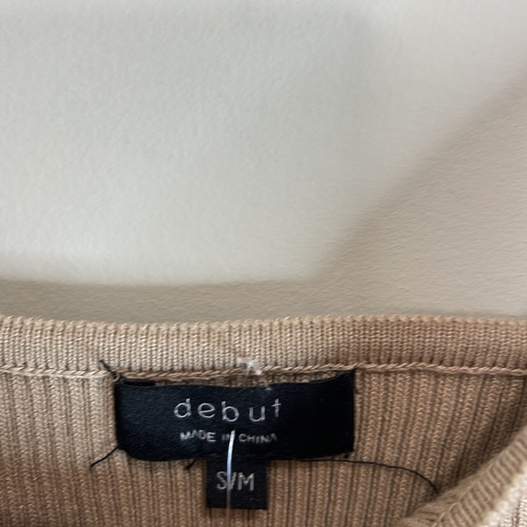 Debut NWOT Rhinestone Spaghetti Strap Taupe Fitted Crop Ribbed Knit Cami Top S/M - Picture 6 of 11